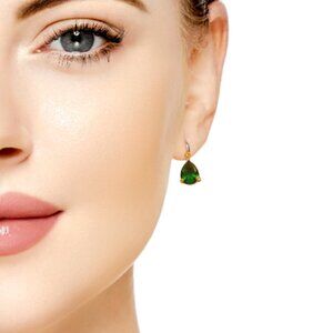 Emerald CZ Teardrop Danglers with Huggie Hoops